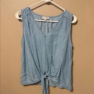 LOFT Women's Denim Blue Tie-Front Tank Top